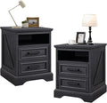 ACCOHOHO 18' Farmhouse Nightstand Set of 2 with Charging Station,End Table with 2 Drawers Storage,Side Table,Bedside Cabinet for Bedroom,Living Room, Black