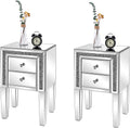 VINGLI Mirrored Nightstand Set of 2 Silver Glass Sofa/Couch Side Tables Bedroom End Tables with Storage, 24.8 inch Tall