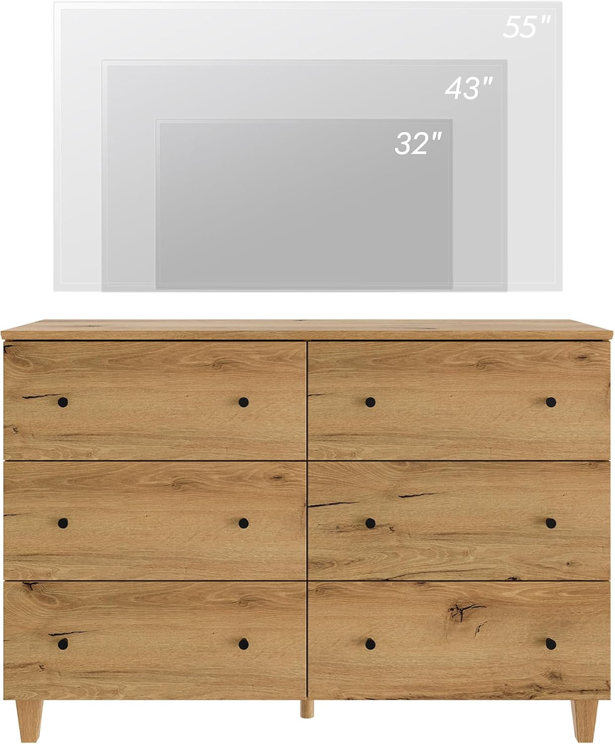 WAMPAT TV Stand with 6 Drawers for 55 Inches TVs & Set of 2 End Tables with 2 Drawers and Charging Station for Bedroom, 3 Pieces Modern Wood Living Room Funiture Table Sets, Oak Brown