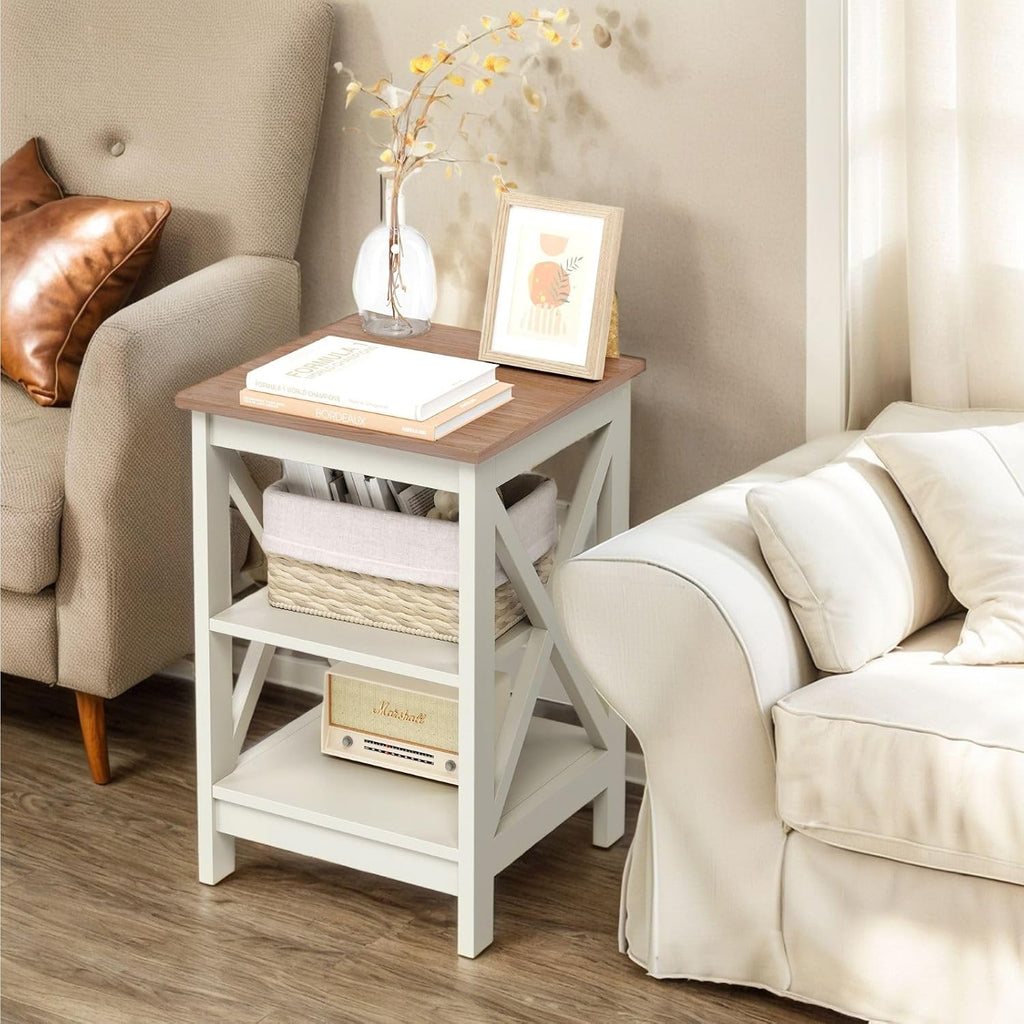 Sophia & William End Tables Bedroom Set of 2, Farmhouse Sofa Side Table with Storage Shelves, Ivory