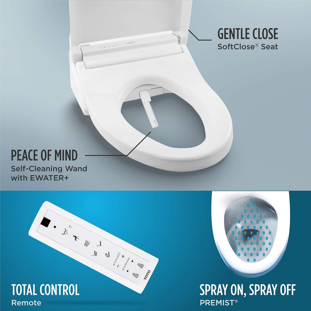 Drake 2-Piece 1.6 GPF Single Flush Elongated ADA Toilet w/ 10in Rough-In & TOTO SW3084#01 WASHLET C5 Bidet Toilet Seat w/PREMIST & EWATER+