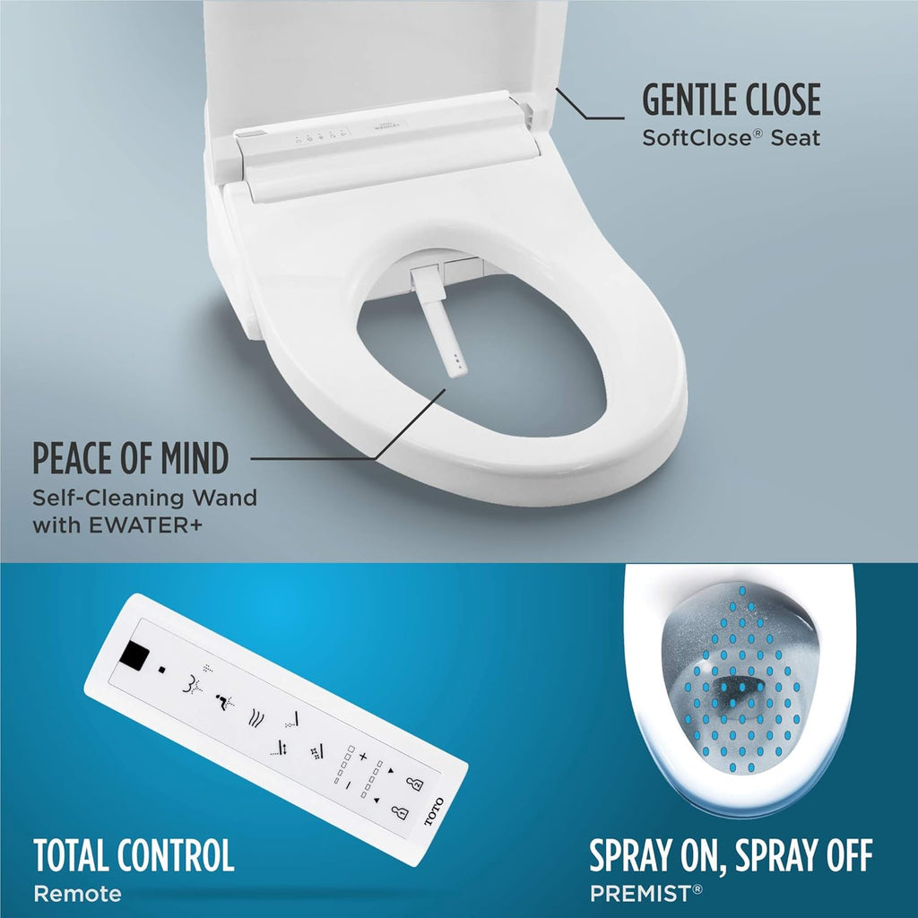 TOTO Drake Elongated 1.28 GPF Toilet with TOTO WASHLET C5 Bidet Toilet Seat Bundle - Cotton White