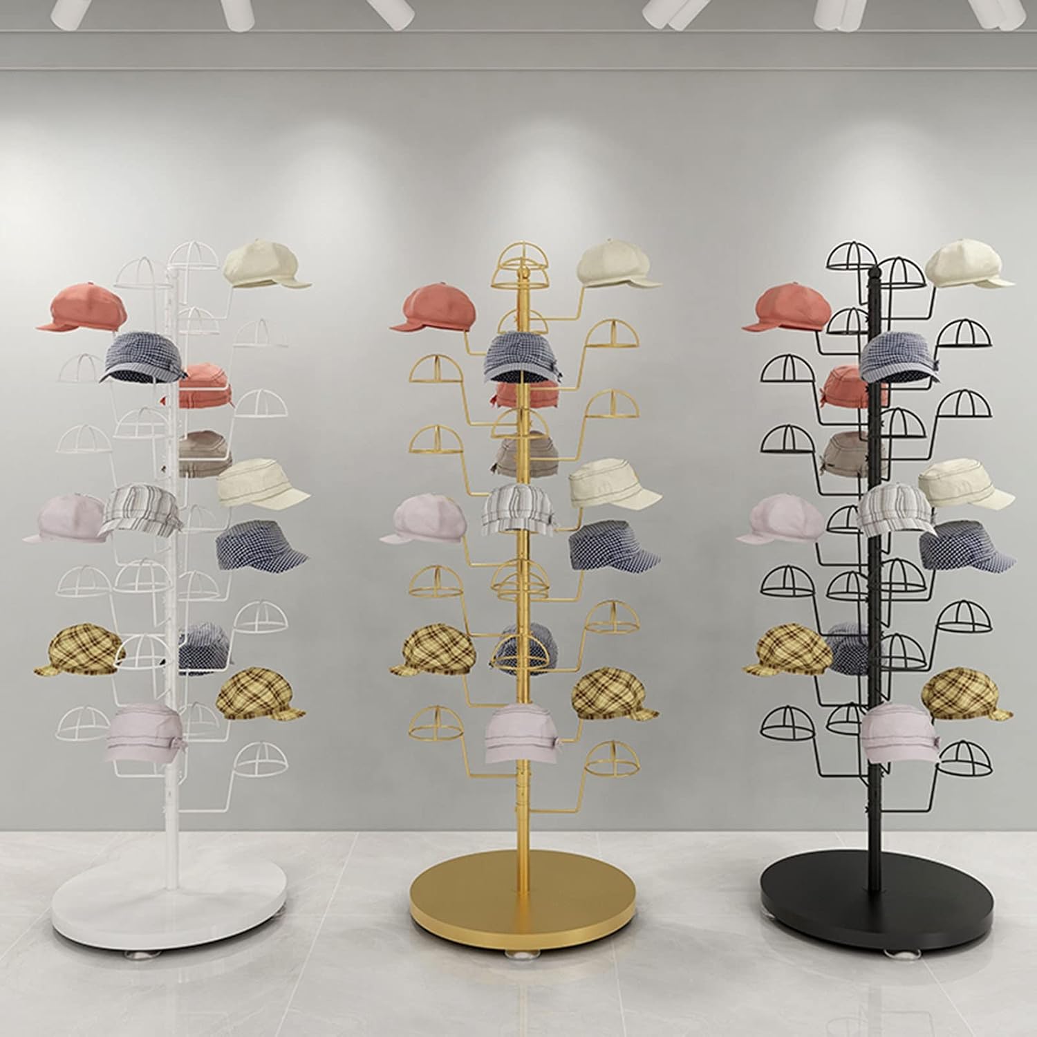 Hat Rack Hat Display Stand Standing Hat Racks for Baseball Caps Display, Large Capacity Metal Hat Holder Organizer - Place 30 Hats, for Commercial/Shops/Salons