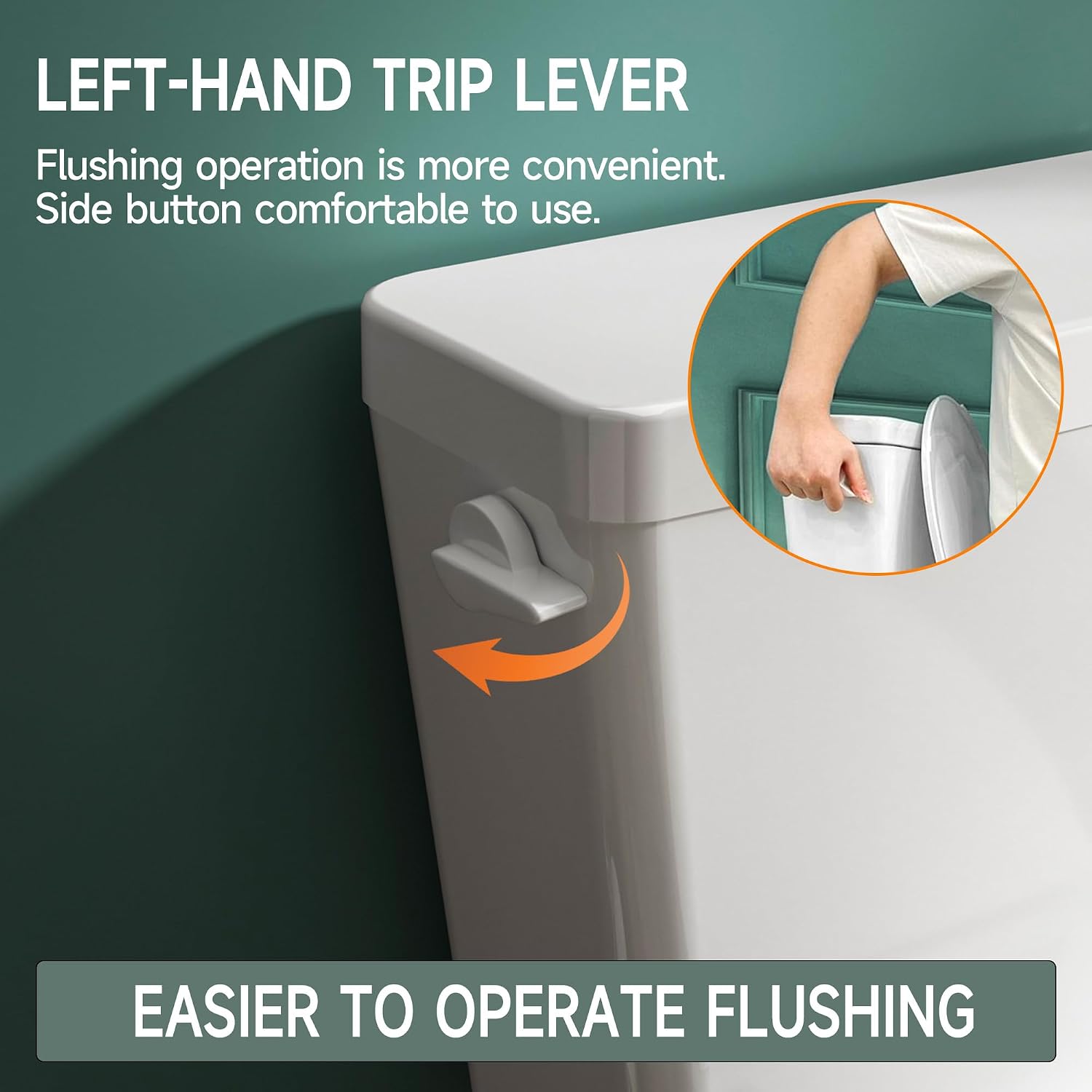 17 Inch Compact Tall Toilet ADA Height Seat 17.5', Single Flush 1.28 GPF, Left-Hand Trip Lever, Powerful Tornado Flush Two Piece, 12' Rough-in for Bathroom, Comfort Bowl Heigh 16.75', White