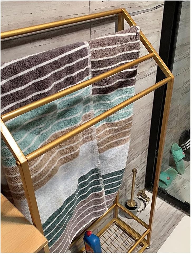 Exquisite Bathroom Shelves Towel Rack Stand Alone, Freestanding Towel Holder Rail with 4 Stainless Steel Bar and Bottom Storage Shelf, Accessories Organizer for Bathroom