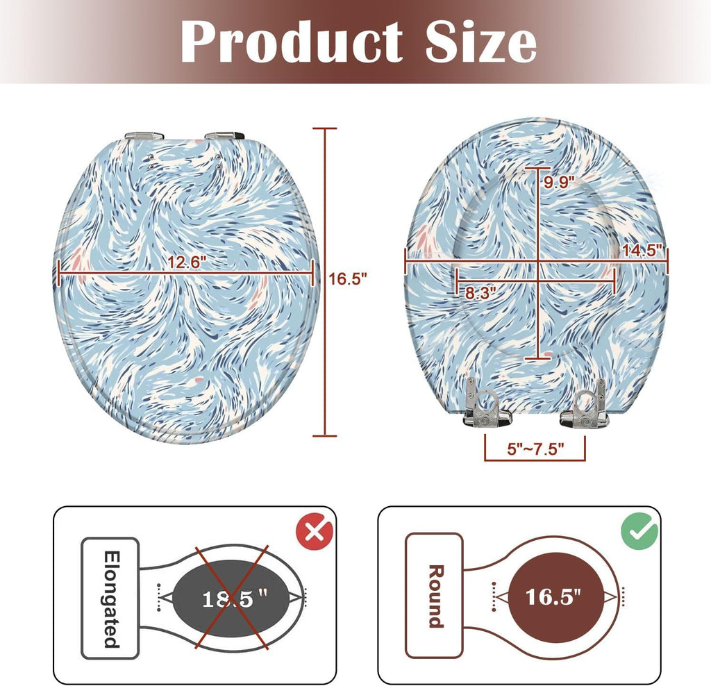 Round Toilet Seat Abstract Hand Drawing Liquid Fluid Wavy Swirl Marbling Leopard Cheetah Resin Toilet Seat Slow Quiet Close Lid with Quick-Release Hinges Cover Bumpers Easy to Clean Install