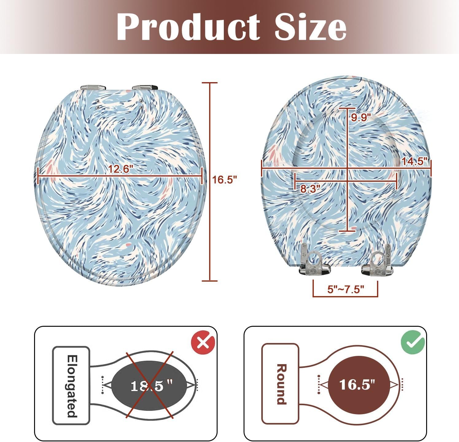 Round Toilet Seat Abstract Hand Drawing Liquid Fluid Wavy Swirl Marbling Leopard Cheetah Resin Toilet Seat Slow Quiet Close Lid with Quick-Release Hinges Cover Bumpers Easy to Clean Install