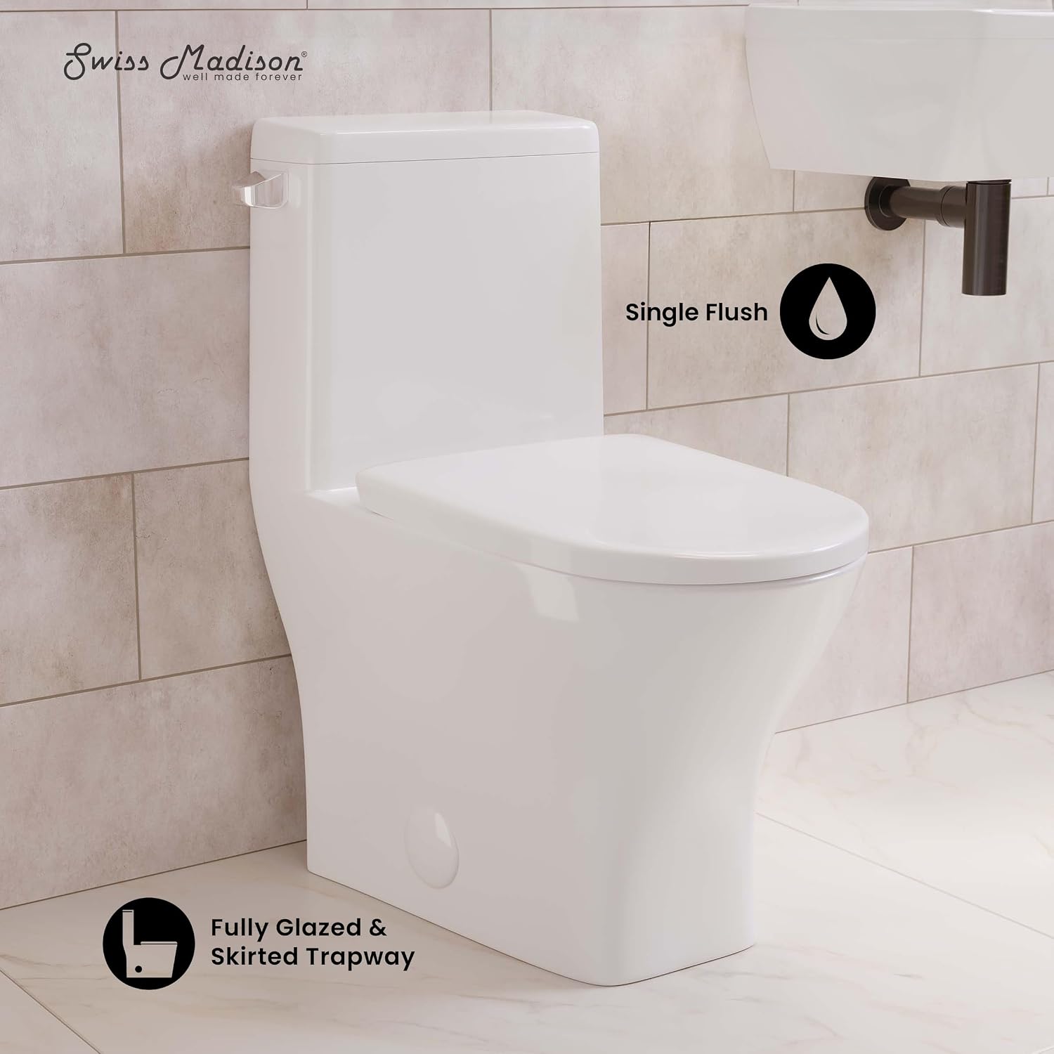 Sublime II One-Piece Round Toilet with Left Side Flush, 10' Rough-In 1.28 gpf