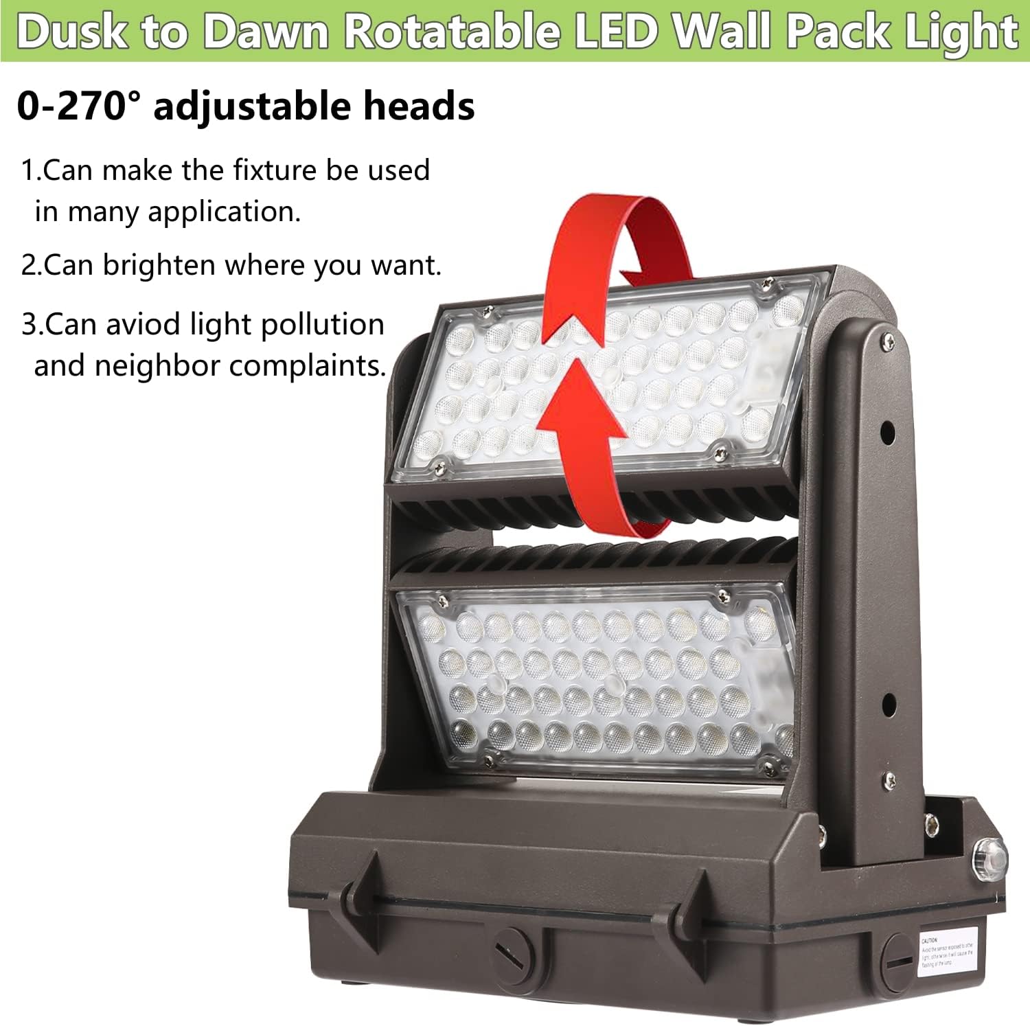 Dusk to Dawn100W Rotatable LED Wall Pack Light, 5000K 14000LM 400-600W HPS/HID Equiv, ETL Adjustable Head Outdoor LED Wallpack Lighting Fixture for Area Light, Parking Garages,Warehouse,Entrance