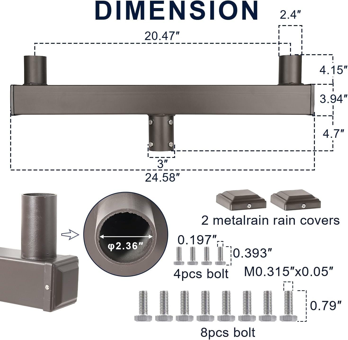 180° Low-Profile Dual-Arm Bullhorn Bracket – 2-3/8' Tenon Adapter for Slip Fitter LED Shoebox, Parking Lot, Area & Street Lights, Heavy-Duty Galvanized Steel Pole Mount with Dark Bronze Finish