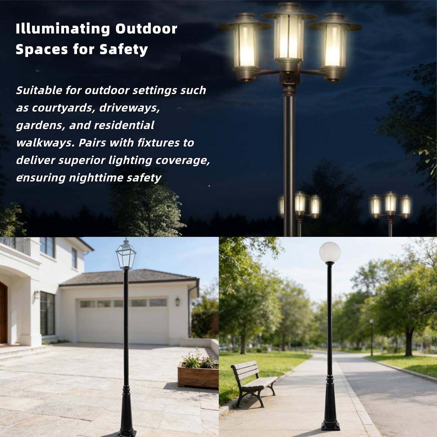12.5FT Outdoor Lamp Post, Split Street Light Pole with Top Globe & Ground Cage Lighting Post Fixtures for Pathway Courtyard Parking Lot, Fits Standard 3' Post Top Fixtures (12.5FT 275+76mm)
