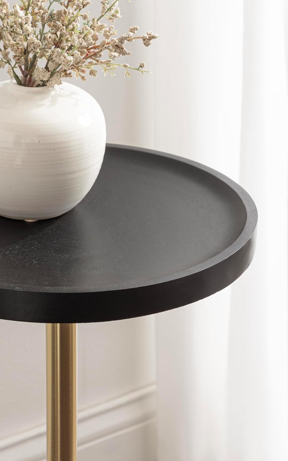Kate and Laurel Shorrock Round Mango Wood Side Table, 12 x 12 x 24, Black, Gold, and White Marble, Modern Pedestal End Table with Marble Base for Bedroom Nightstand or Living Room Plant Stand