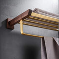 Towel Rack – Heavy Duty Wall-Mounted Towel Bar, Black Walnut & Aluminum, Brushed Gold & Coffee, Dual Installation for Bathroom, Kitchen, Hotel