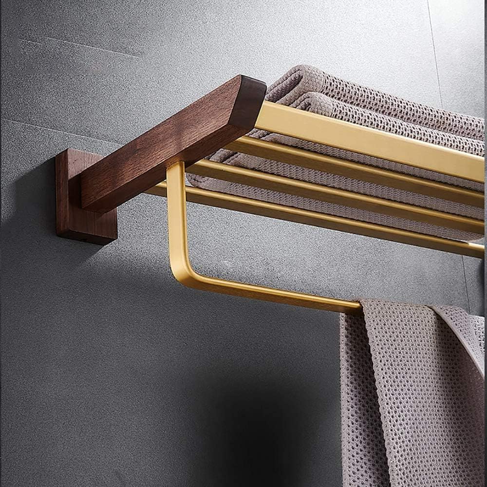 Towel Rack – Heavy Duty Wall-Mounted Towel Bar, Black Walnut & Aluminum, Brushed Gold & Coffee, Dual Installation for Bathroom, Kitchen, Hotel