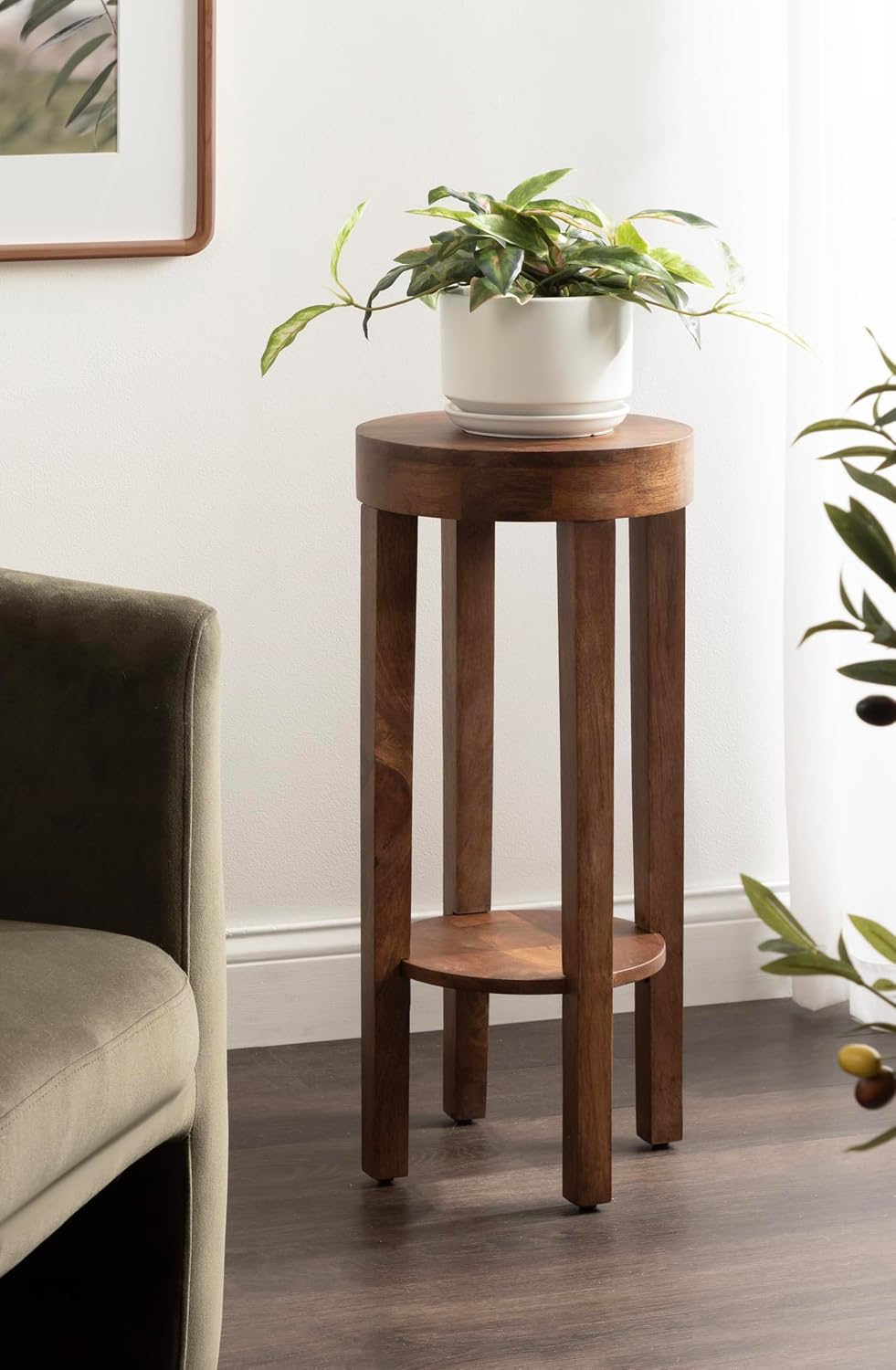 Kate and Laurel Talcott Modern Round Wood Side Table, 12 x 12 x 28, Walnut Brown, Transitional Decorative Two-Tier End Table for Use as a Bedroom Nightstand or Living Room Plant Stand