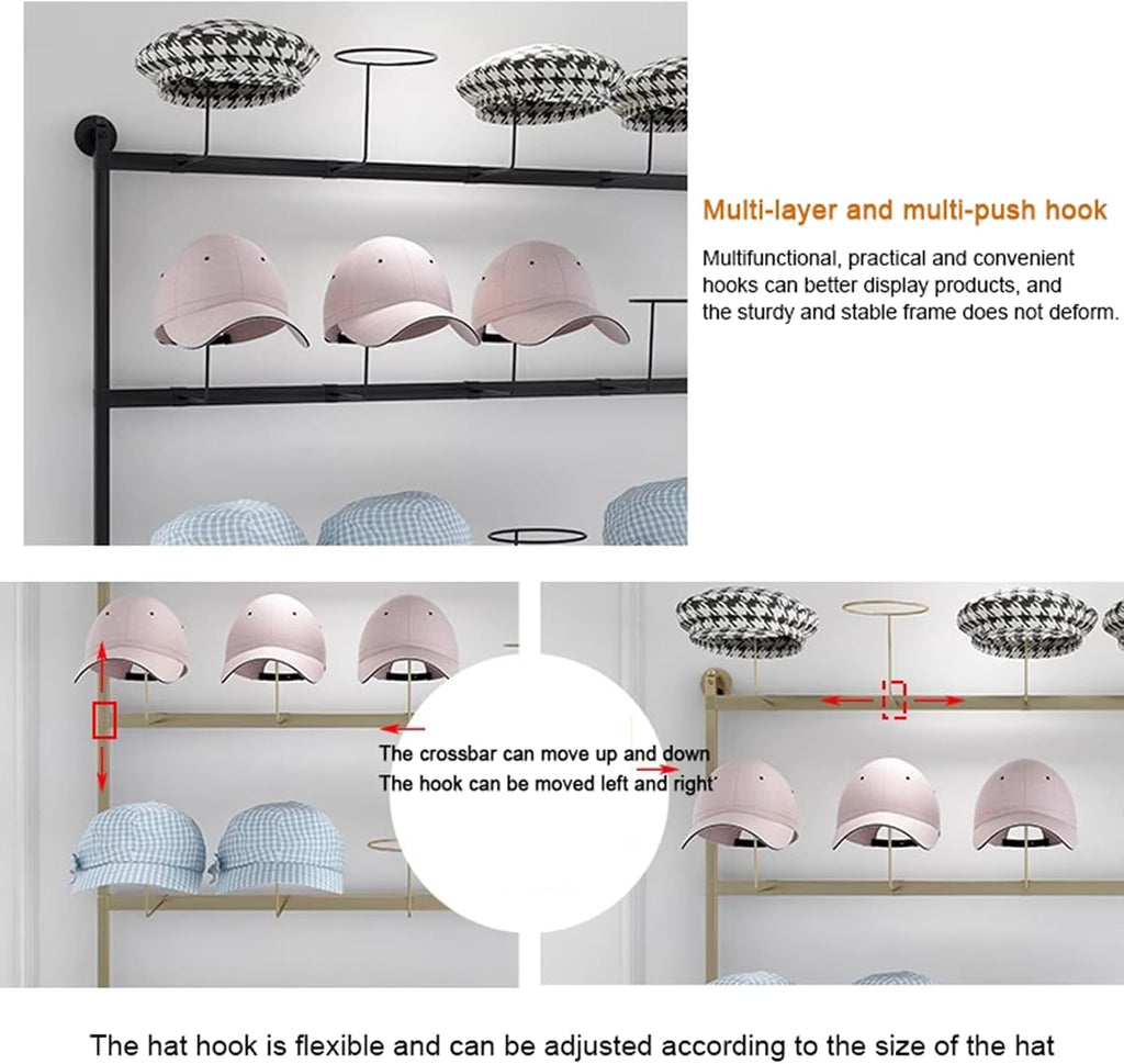 Hat Rack Display Stand Hat Rack for Wall Metal Baseball Caps Organizer Hats Display Rack Modern Metal Hats Storage Wall Mounted Caps Hanger
