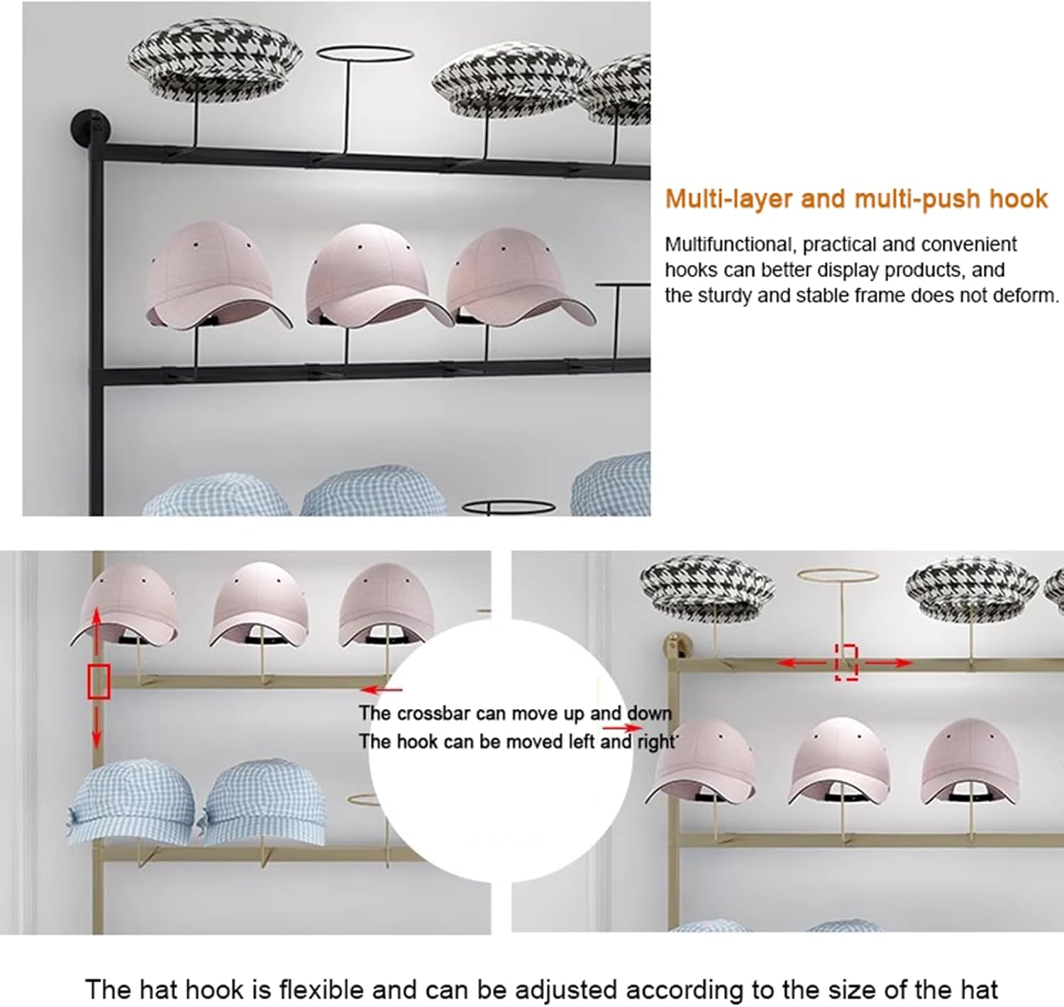 Hat Rack Display Stand Hat Rack for Wall Metal Baseball Caps Organizer Hats Display Rack Modern Metal Hats Storage Wall Mounted Caps Hanger