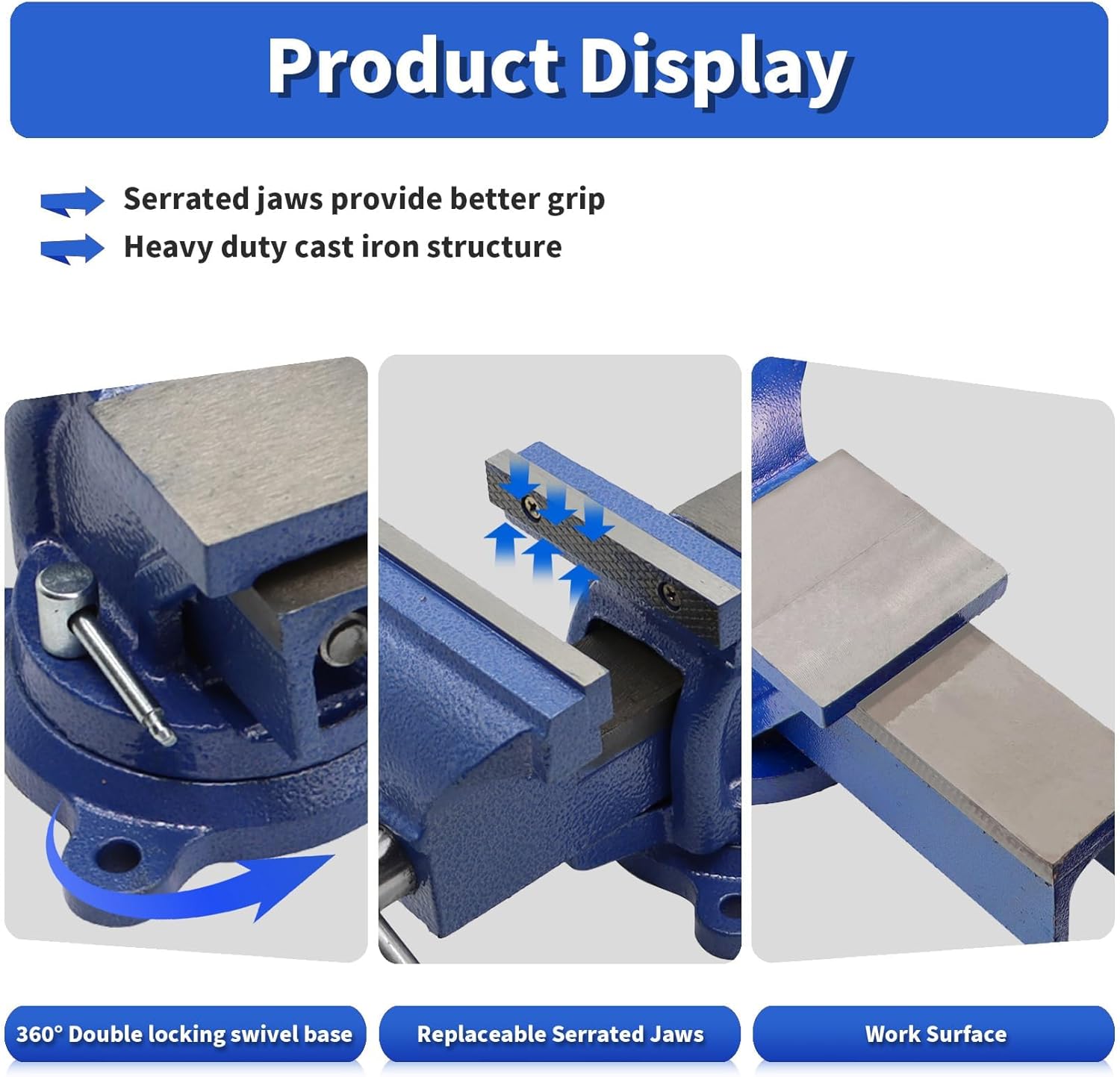Nakkaa 10' Heavy Duty Bench Vise Cast Iron Vise with 360° Flexible Swivel Locking Base Home Work 10 Inch Swivel Bench Vice with Anvil