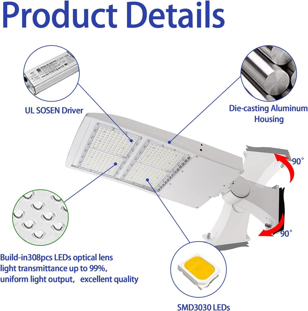 150W LED Parking Lot Light, 21000 LM 5000K White LED Shoebox Light [700W MH/HPS Equiv.] Adjustable Direct Arm Mount Outdoor Pole Court Street Lighting- 100-277V