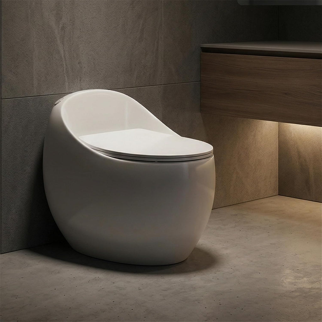 Compact One Piece Toilet, Pressure Assisted Flush 1.45 Gallons GPF Elongated Standard Toilet for Bathroom, 12' Rough-In, Floor Mounted Comfort Height, White (Seat Included)