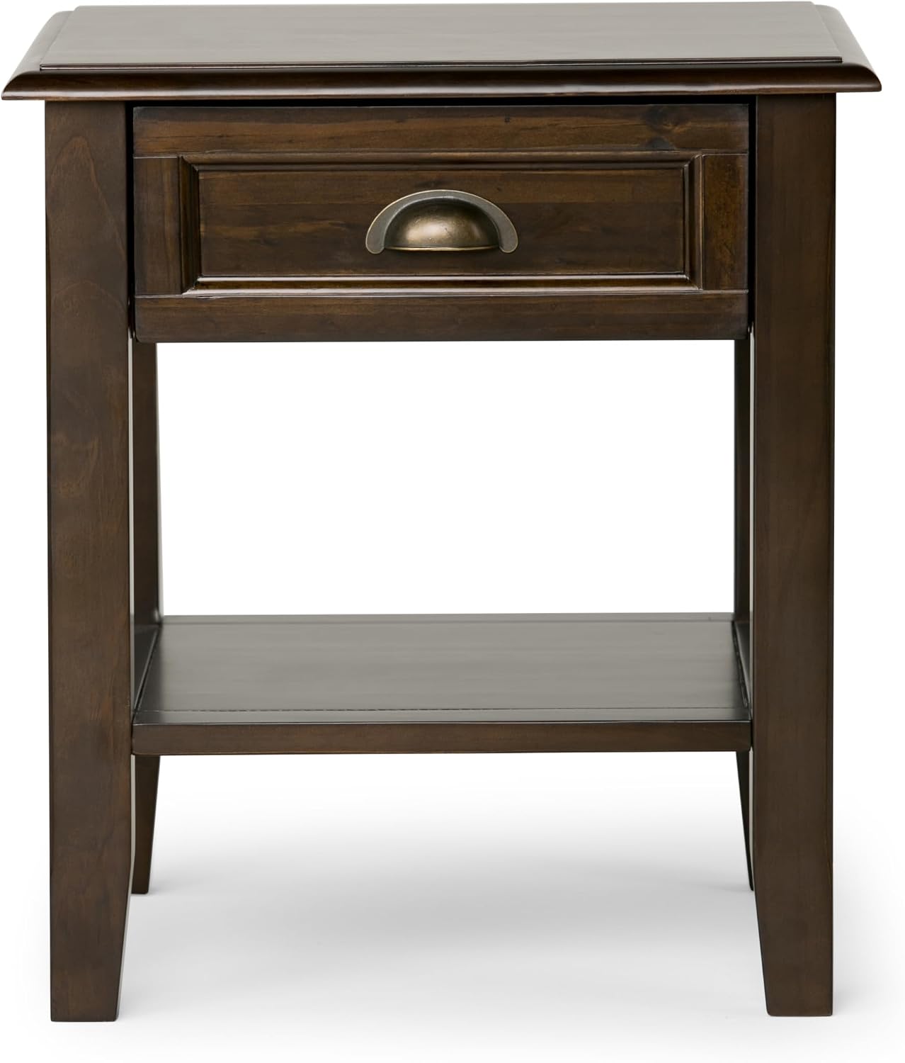 SIMPLIHOME Burlington End Table - 18 inch Wide Solid Wood Square Accent Table with Drawer and Open Shelf in Mahogany Brown, Transitional Nightstand or Lamp Stand for Living Room or Bedroom