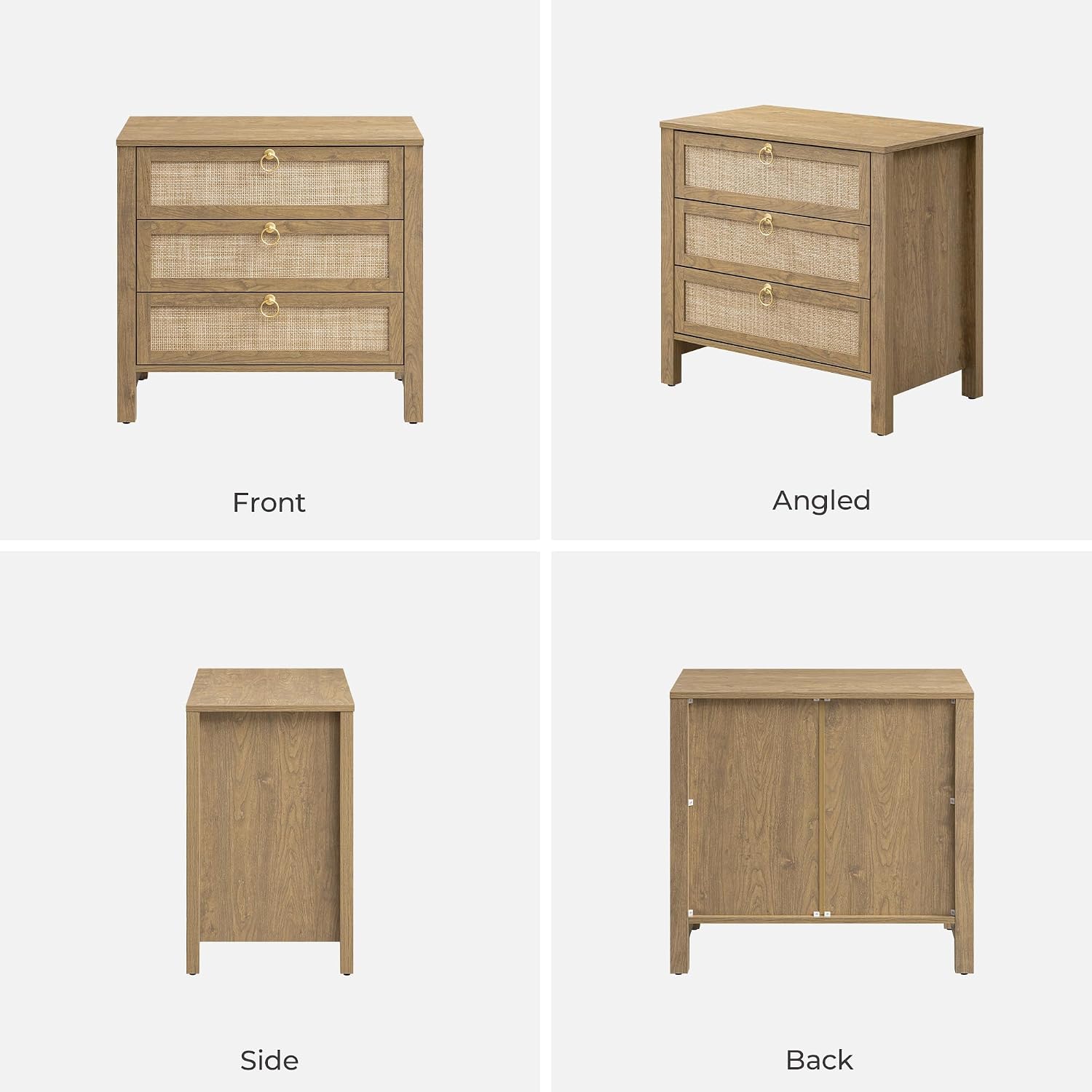 SICOTAS Nightstand Set of 2 with Drawers, Rattan Nightstands, Large Modern Boho Night Stand Wide Bedside Tables for Bedroom