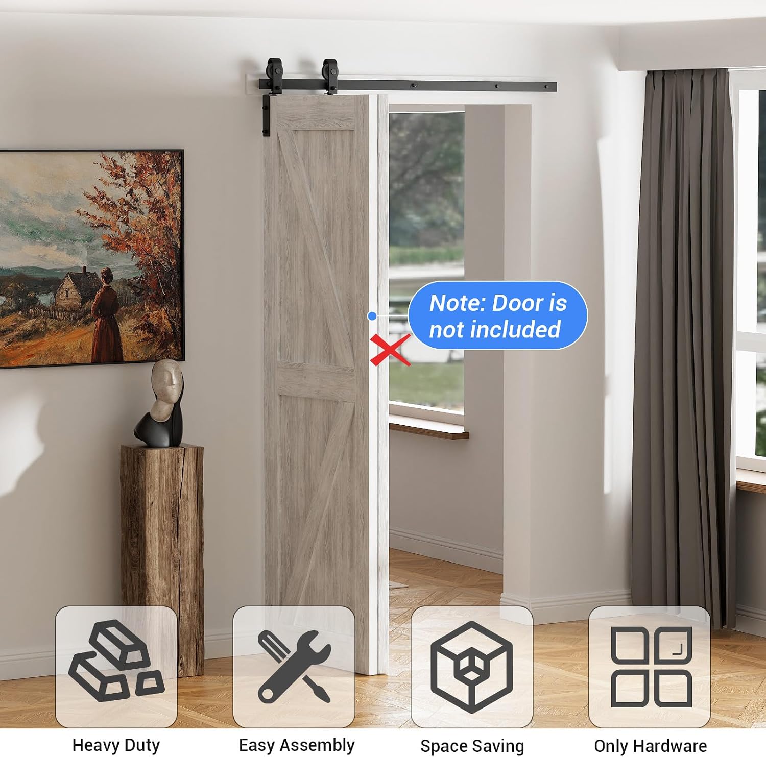 CCJH 72' Bi-Folding Sliding Barn Door Hardware Kit for 2 Doors,Slide Smoothly Quietly,Black Track J Shape Roller,No Door