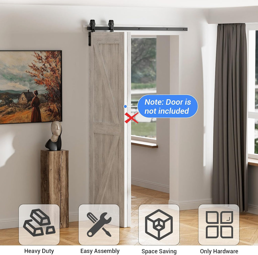 CCJH 60' Bi-Folding Sliding Barn Door Hardware Kit for 2 Doors,Slide Smoothly Quietly,Black Track J Shape Roller,No Door