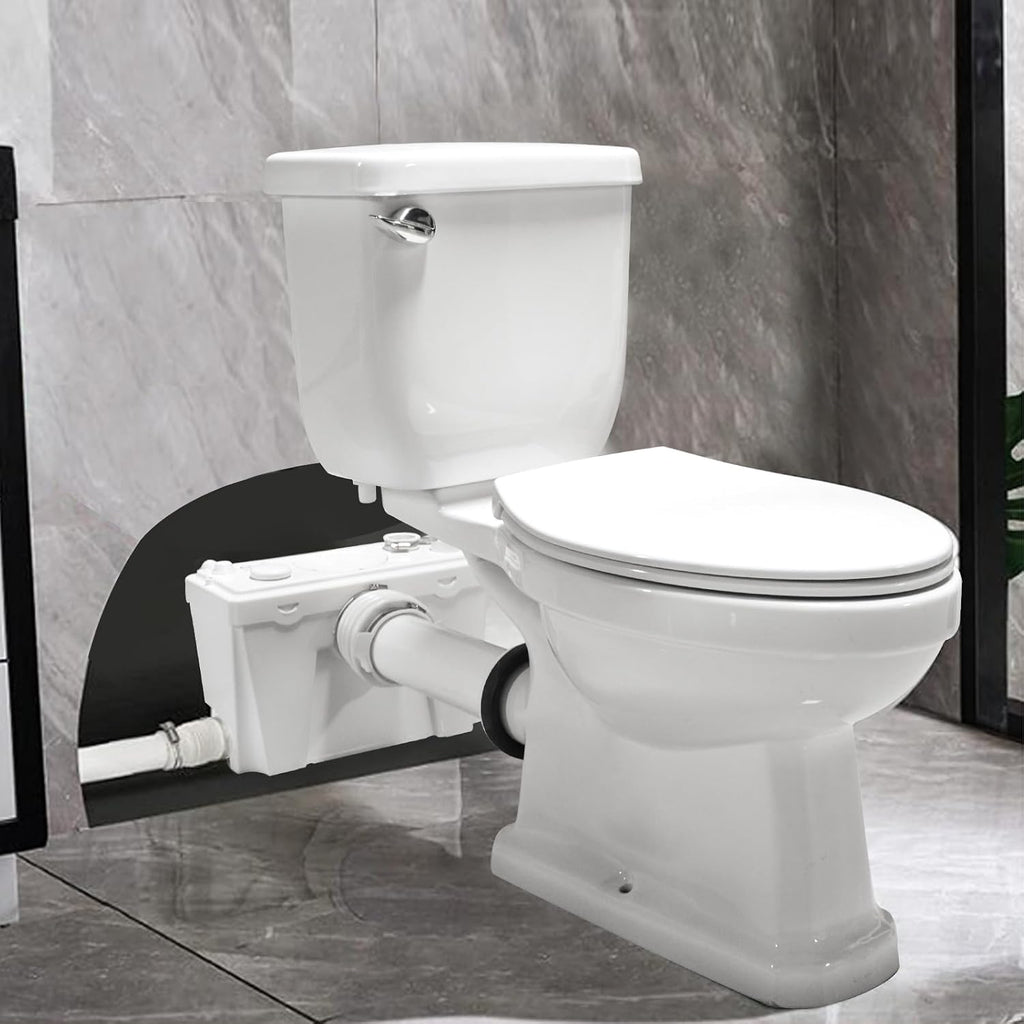 500W Two-Piece Upflush Macerating Toilet for Basement with Elongated Bowl & Extension Pipe
