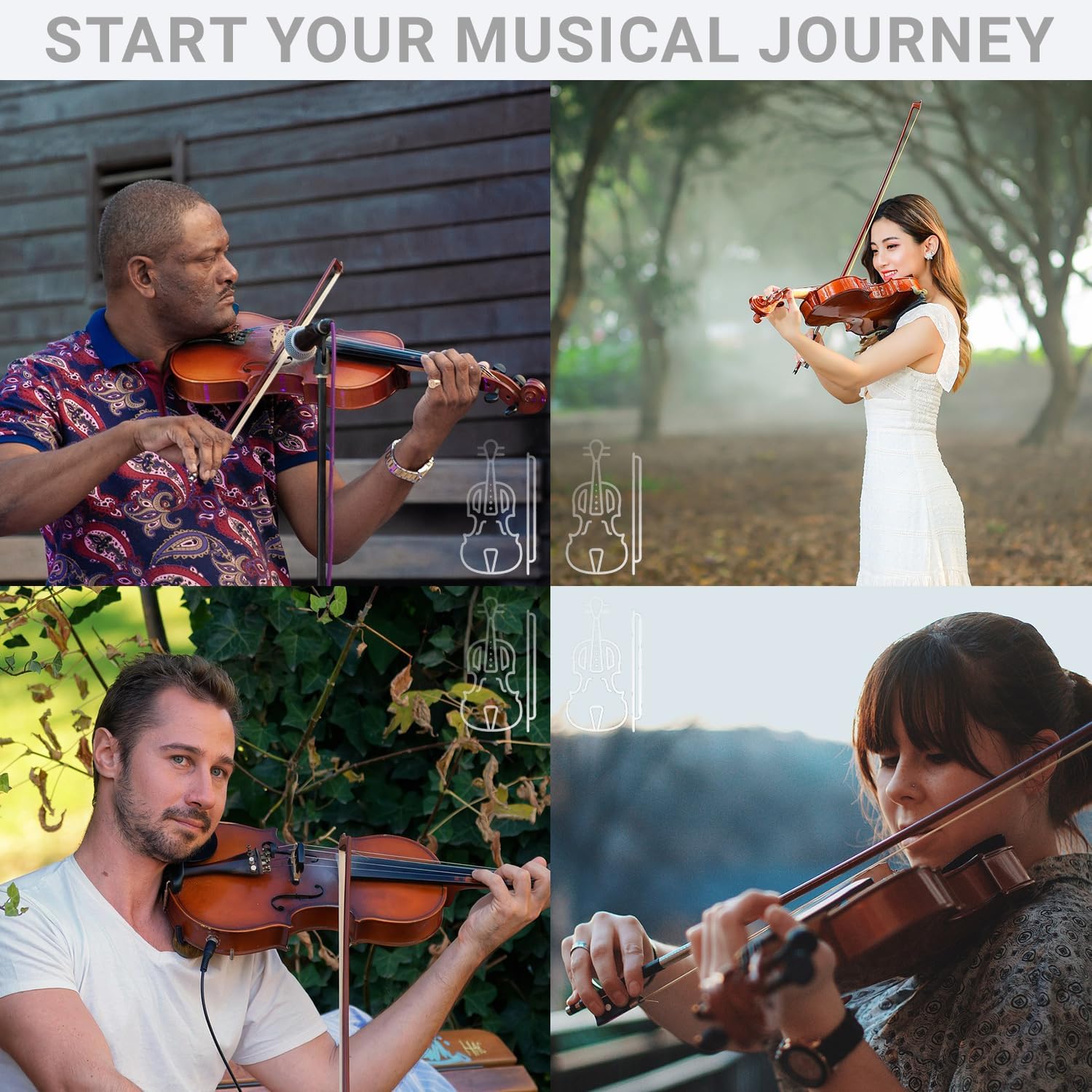 1/4 Acoustic Violin for Beginners, Full Size Solidwood Fiddle Set for Kids and Adults with Hard Case, 2 Bows, Extra Strings, Shoulder Rest, Rosin, Clip-on Tuner, Fingerboard Stickers, and Mute.