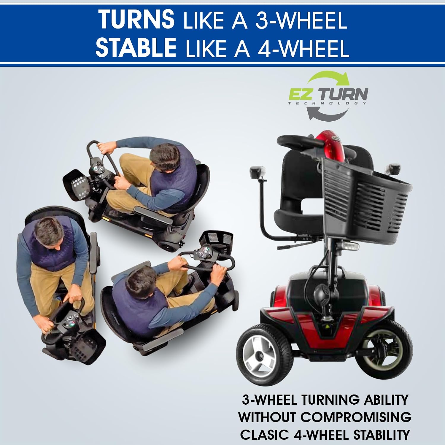 Pride Mobility Go Go Sport Plus Rear Basket, Cup Holder, Pride 4 Wheel Mobility Scooter for Adults and Seniors, Stable 325 lb Weight Capacity, 12 Mile Range, New EZ Turn, Extended Warranty