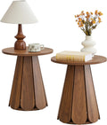 Round End Table Nightstand Set of 2, Mid Century Modern Side Table, Circle Bedside Tables Wood Night Stands for Bedroom, Living Room, Small Space, Walnut