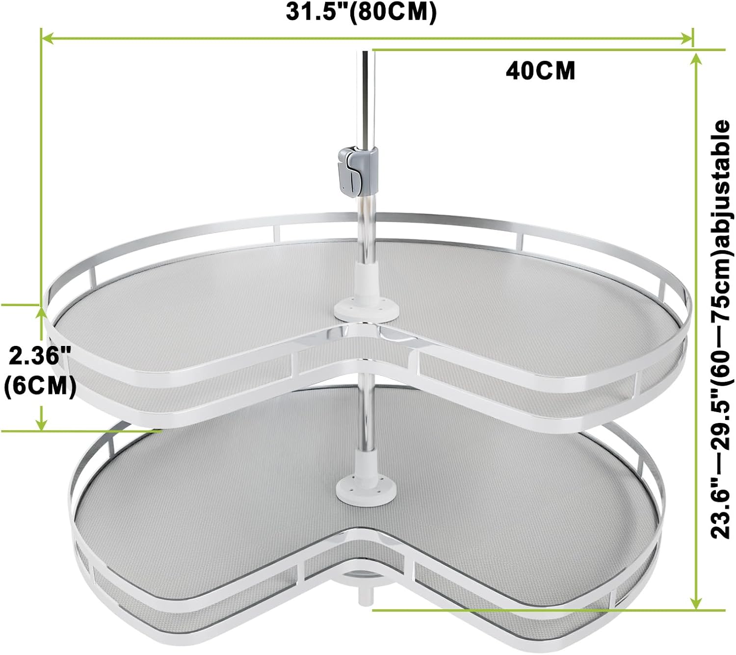 Blind Corner Cabinet Kidney Lazy Susan, Soft Close Rotary Cabinet Organizer 32inch, Corner Cabinet Lazy Susan for Blind Shelf, 2 Tiers Tray, Adjustable Height