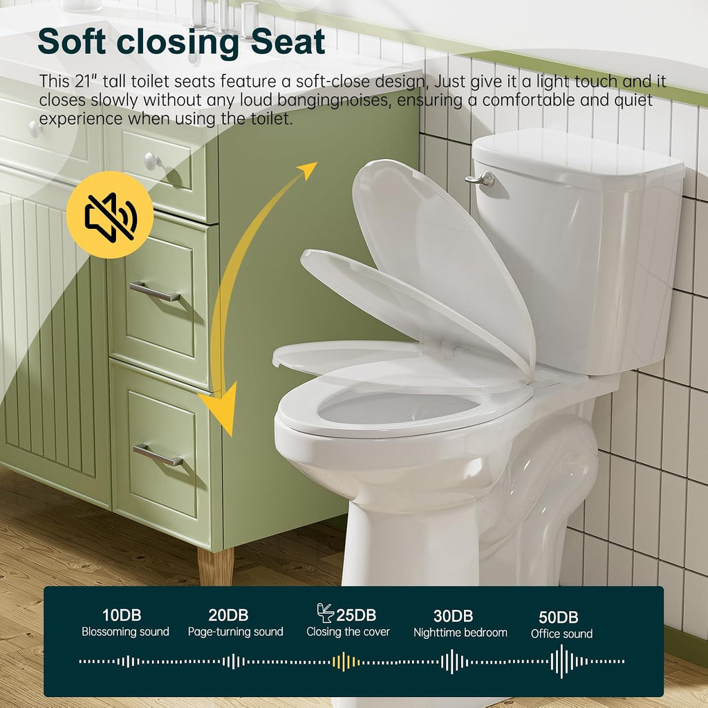 Simple Project 21' Elongated Extra Tall Toilets, Standard 12' Rough in Bathroom Toilet & Powerful Single Flush 1.28gpf High Toilet With Comfortable Soft Closing Seat, Ideal for Seniors, Handicap, Tall