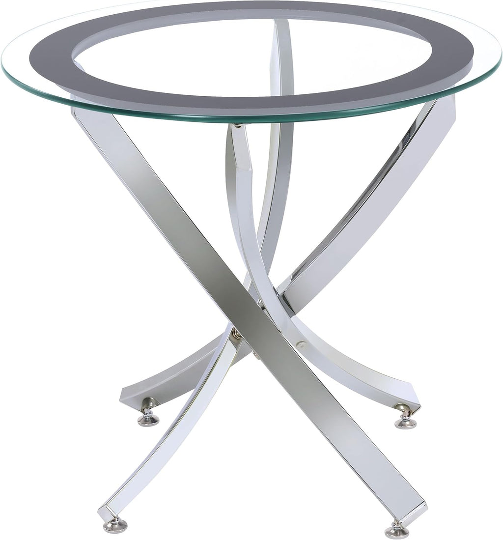 BOWERY HILL Round End Table, 22 in H x 23.5 in W, Glass Top and Metal Frame, Chrome Finish, Modern Coffee Accent Table for Living Room or Home Decor