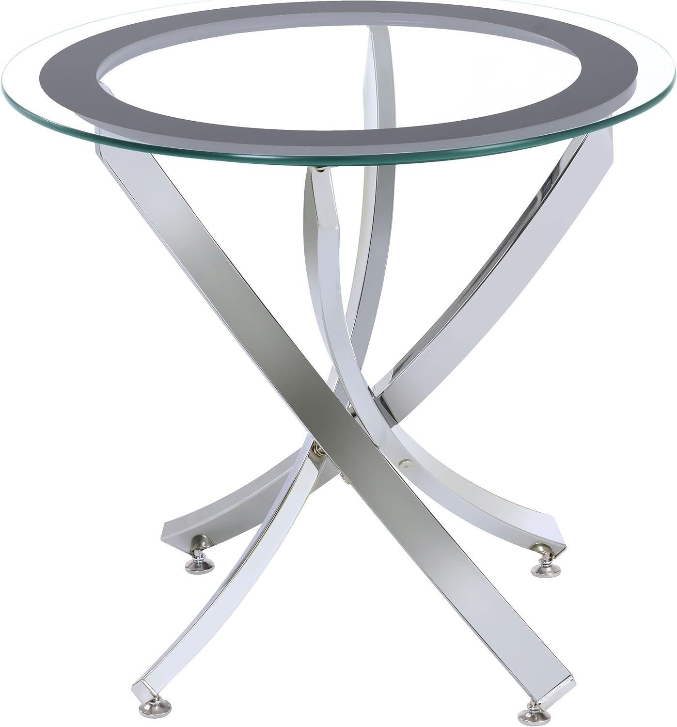 BOWERY HILL Round End Table, 22 in H x 23.5 in W, Glass Top and Metal Frame, Chrome Finish, Modern Coffee Accent Table for Living Room or Home Decor