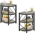 Tribesigns Half Round End Table Set of 2, 3-Tier Half Circle Side Table with Metal Frame, Industrial Half Moon Table, Half Coffee Accent Table Bedside Table for Living Room, Bedroom, Grey