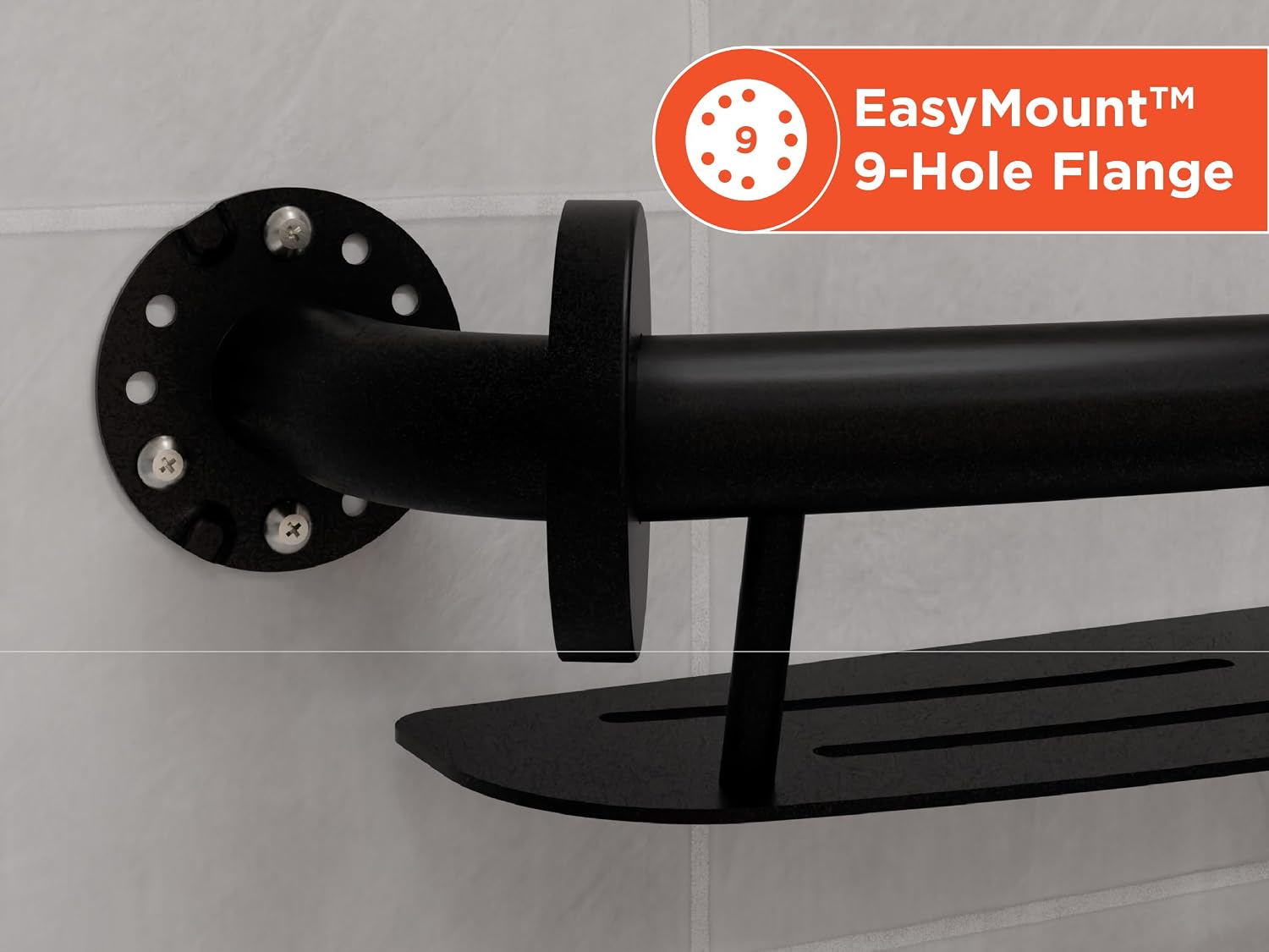 HEALTHCRAFT Plus Shampoo Shelf & Grab Bar 24', ADA Safety - Matte Black | Built-in shampoo shelf, concealed screws, no separate shelf needed