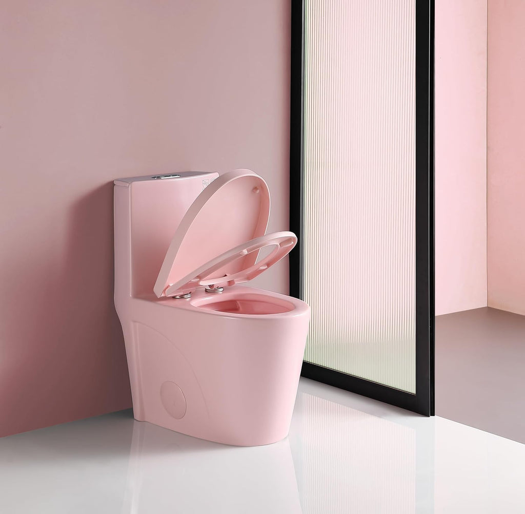 Dual Flush One Toilet, Water Saving Elongated Comfort Height Floor Mounted, Soft Close 1000 Gram Map Flushing SToilet, Rose