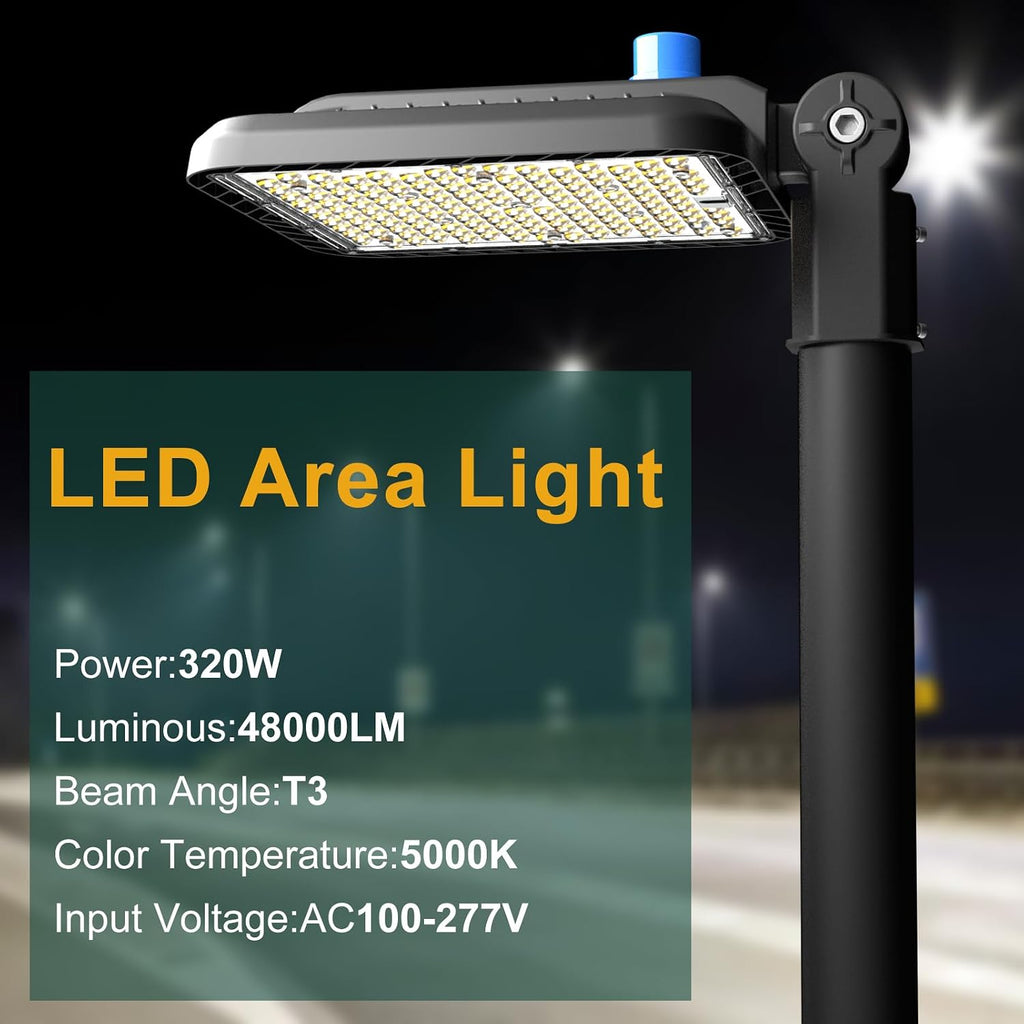 320W(350 X 1W LED) LED Parking Lot Lights Outdoor 48000lm(150LM/W) Dusk-to-Dawn 5000K Daylight Slipfitter Mount Commercial Area Street Lighting ETL Listed 6KV SPD 7Yrs Warranty-4Pack