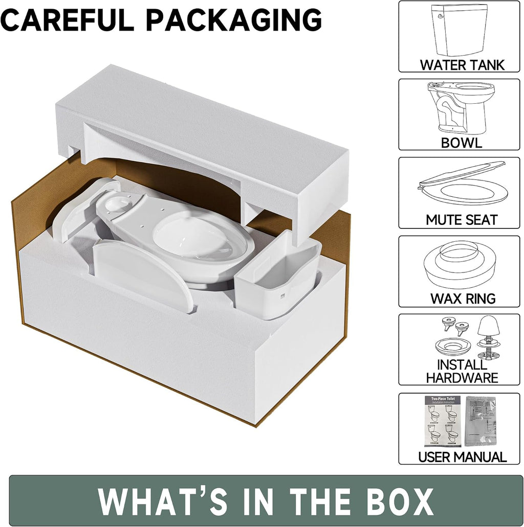 17 Inch Compact Tall Toilet ADA Height Seat 17.5', Single Flush 1.28 GPF, Left-Hand Trip Lever, Powerful Tornado Flush Two Piece, 12' Rough-in for Bathroom, Comfort Bowl Heigh 16.75', White