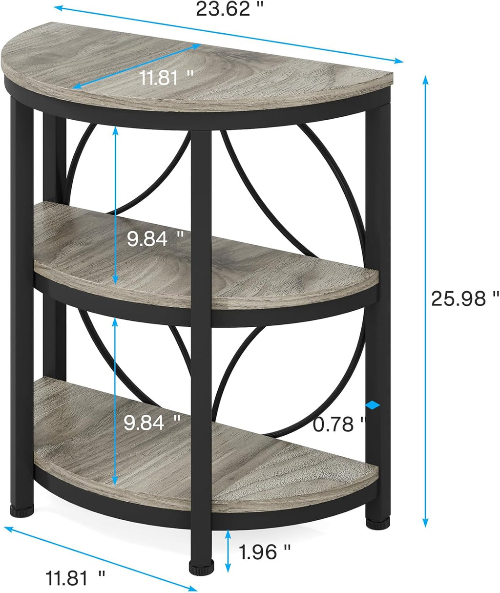 Tribesigns Half Round End Table Set of 2, 3-Tier Half Circle Side Table with Metal Frame, Industrial Half Moon Table, Half Coffee Accent Table Bedside Table for Living Room, Bedroom, Grey