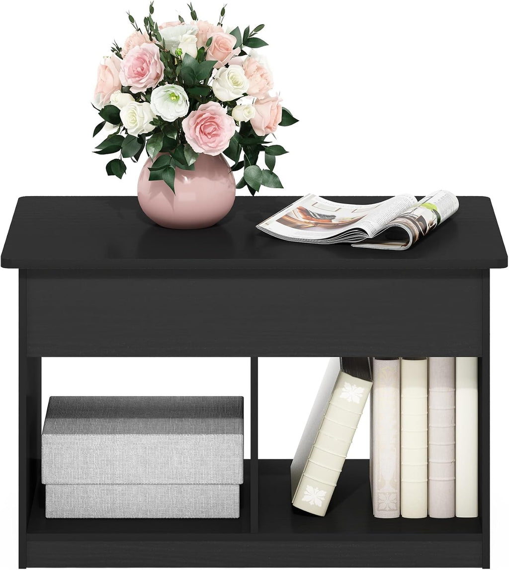 Furinno Jensen Lift Top Coffee Table with Storage Shelf and Hidden Compartment, for Living Room, Dark Americano