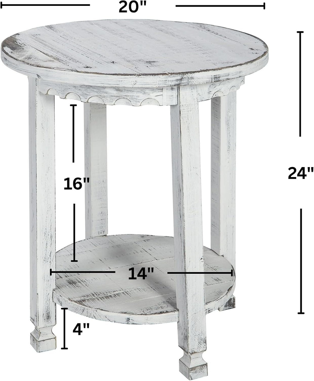 Alaterre Furniture Country Cottage Rustic Farmhouse Nightstand – 20-Inch Side Table with Lower Shelf, Carved Edges & Square Turned Legs – Accent Table for Living Room or Bedroom (Antique White)