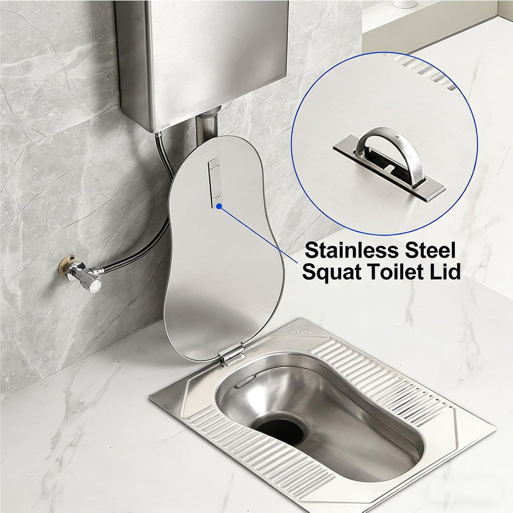 Stainless Steel Squat Toilet With Lid, Odor-Proof Squat Toilet Set With Water Tank, Public Toilet Water Tank Set for Trains, Airports & Public Restrooms,With S bend