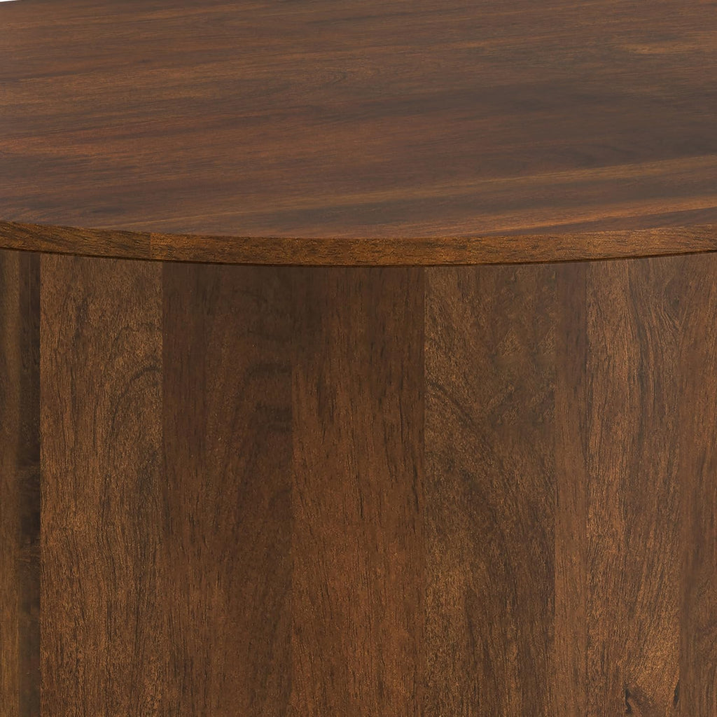 SIMPLIHOME Millbury Drum Coffee Table - 36 inch Wide Solid Mango Wood Round Living Room Table in Walnut Brown, Contemporary Cocktail Table for Family Room or Lounge with Large Surface, Assembled