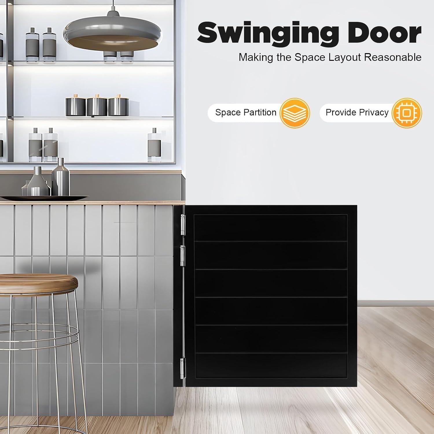 35.4x35.4in Cafe Doors,Swinging Door,Interior Saloon Door Includes Spring Hinges,180° Painted Finished Porch Entrance Swinging Doors for Kitchen Shop(Black)