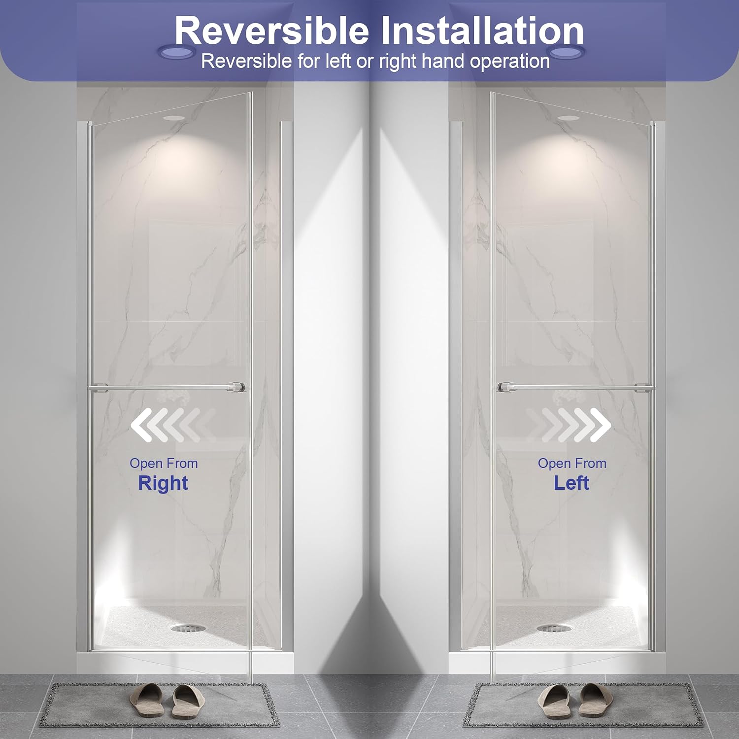 Frameless Pivot Shower Door 30'-32' W x 72' H, Swing Shower Glass Doors with Nano Explosion-Proof Film Tempered Glass 1/4'(6mm) Reversible Installtion, Brushed Nickel Finish