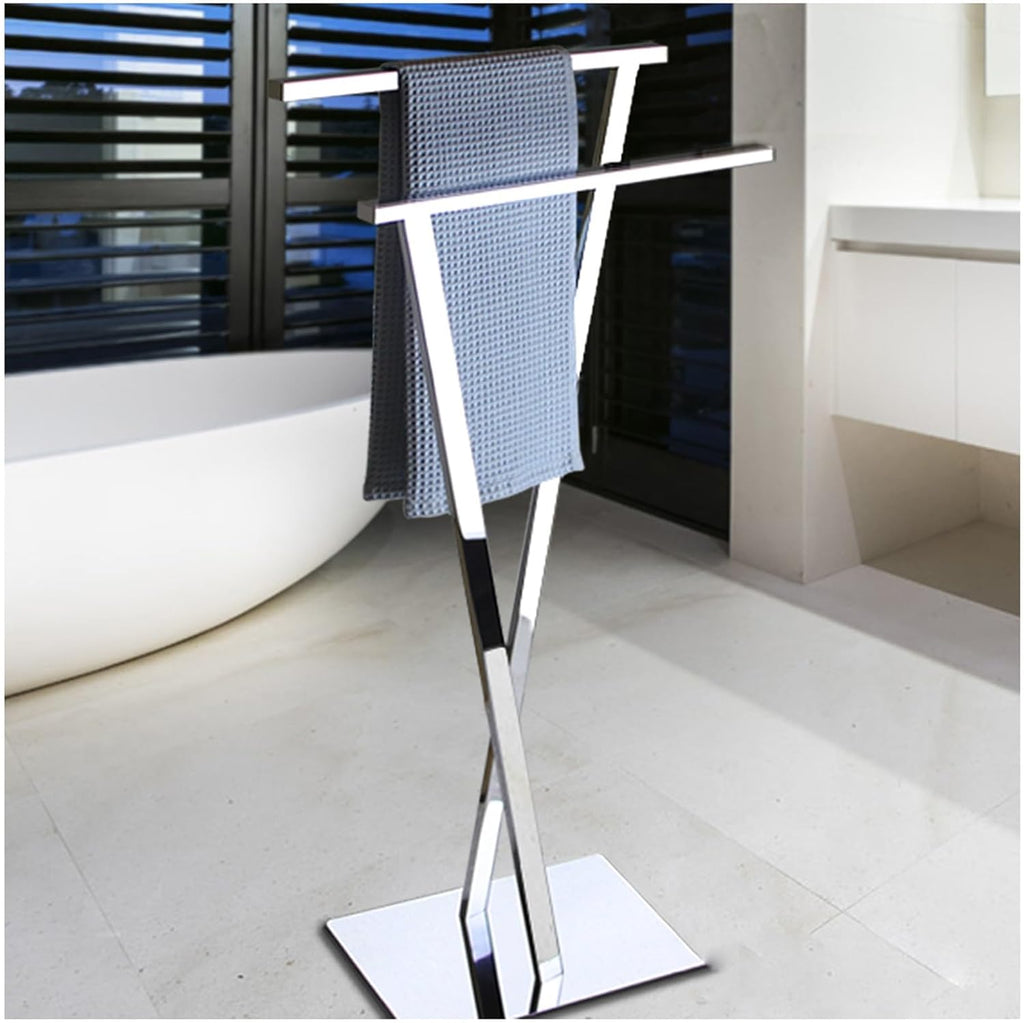 All Copper Floor Standing Towel Holder Double 7 High and Low Double Rod Thickened Base Plate Towel Racks Chrome Plating Process Towel Hanger
