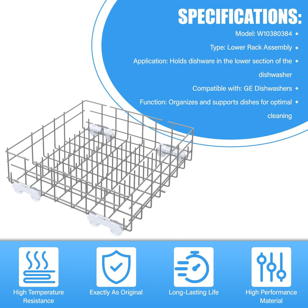 Upgrade W10311986 Dishwasher Lower Rack Replacement W10380384 Compatible with Whirlpool WDTA50SAHZ0 WDT750SAHZ0 WDT970SAHZ0 Dishwasher Parts,For Whirlpool W10380384 Bottom Dish Rack Assembly